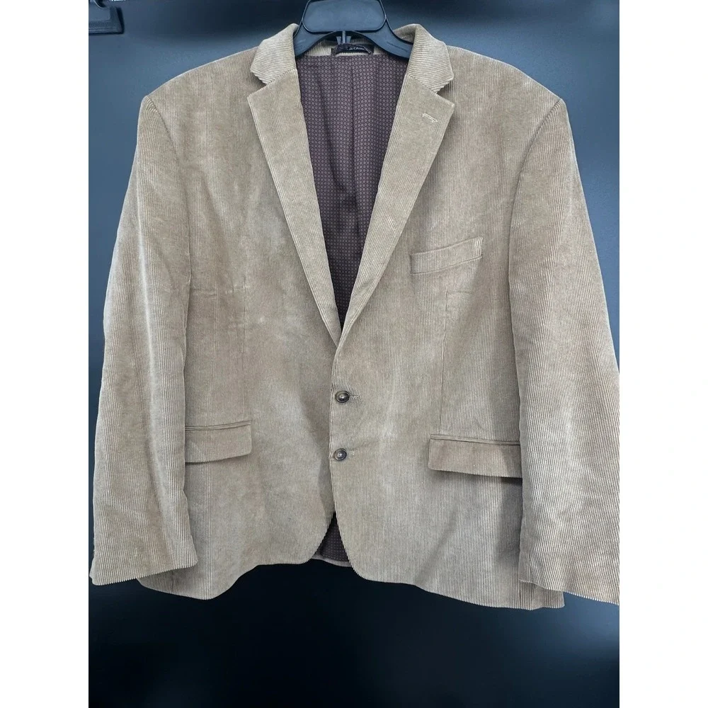 Chaps Mens Tan Corduroy Blazer Sport Coat Elbow Patches 50R 50 R Cotton Blend